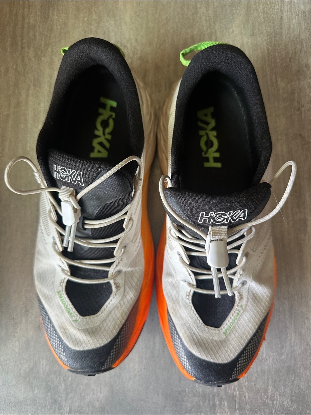 Hoka Boy’s White, Black and Orange Trail Running Shoes
